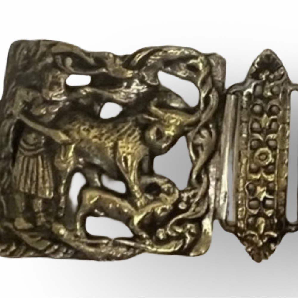 Vintage Brass Tone Etruscan Revival Cuff Bracelet - Picture 11 of 11